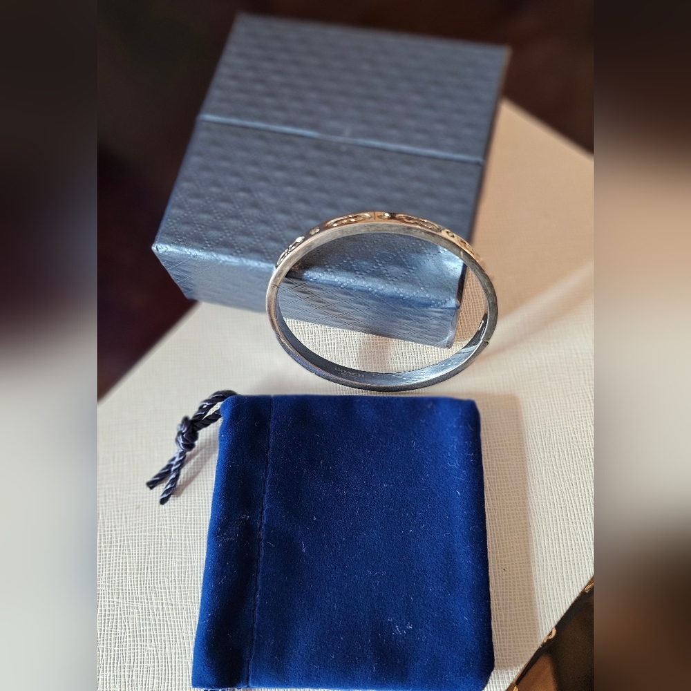 Coach Signature Pave Hinged Bracelet Silver & Rhinestone with Pouch Giftbox EUC - Picture 8 of 10